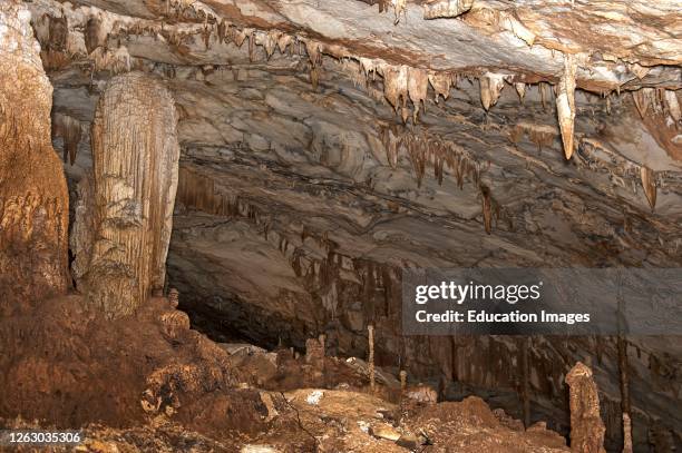Drip stone formations in the King chamber of the Wind Cave, Gunung Mulu National park, Sarawak, Borneo, Malaysia.