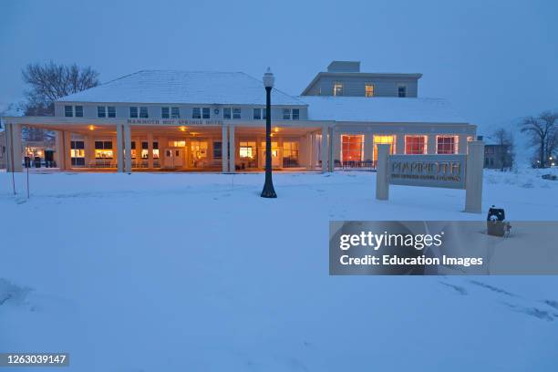 Winter at Mammoth Hot Springs Hotel in Yellowstone National Park, Wyoming.