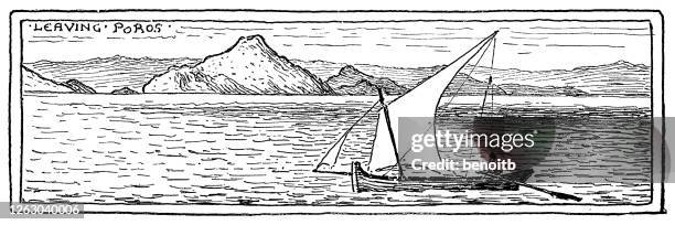 leaving poros greece - poros greece stock illustrations