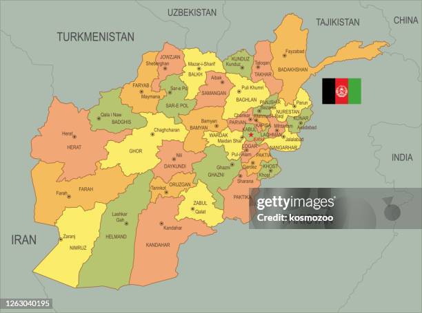 flat map of afghanistan with flag - afghanistan stock illustrations
