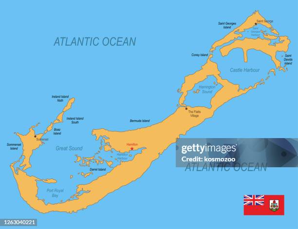 flat map of bermuda with flag - bermuda stock illustrations