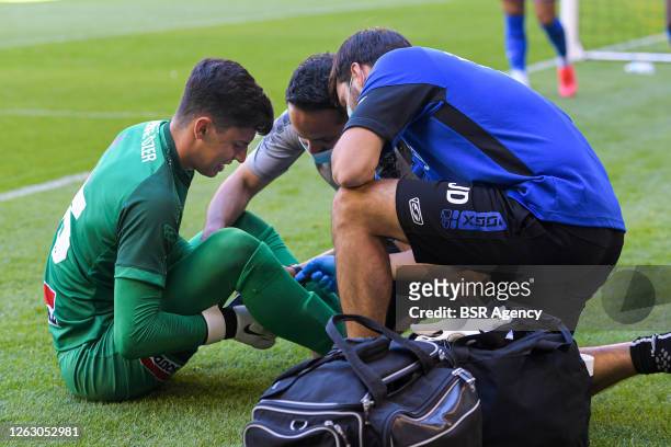 Berke Ozer of KVC Westerlo receives medical attention during the pre season match between Vitesse and KVC Westerlo on July 31, 2020 in Arnhem, The...