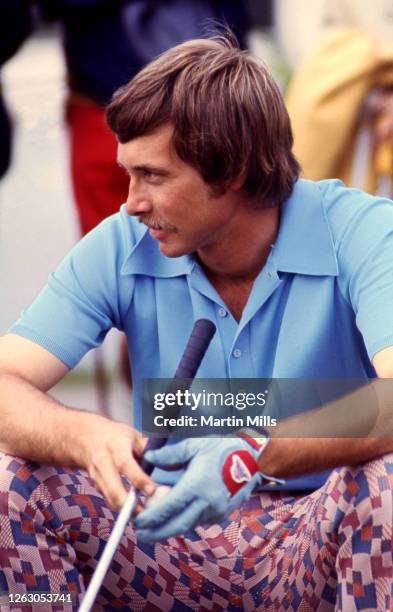 Golfer Forrest Fezler of the United States sits on his golf bag during the 1973 Jackie Gleason Inverrary-National Airlines Classic on February 22,...