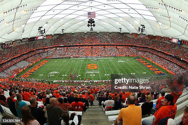 General View from the 50 yard line of the Carrier Dome during the Syracuse Orange game vs the Toledo Rockets on September 24, 2011 at the Carrier...