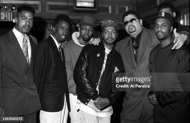 Rapper Heavy D meets with Sean "Puffy" Combs and members of Audio Two when they attend Heavy D's 23rd Birthday Party on May 23, 1990 in New York City.