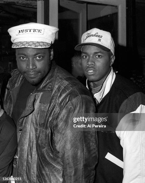 Rappers Just-Ice and D-Nice attend Heavy D's 23rd Birthday Party on May 23, 1990 in New York City.