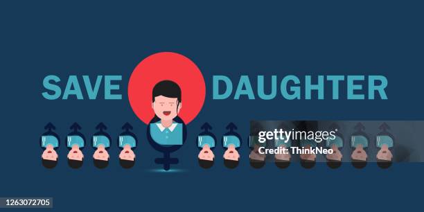 save daughter concept with blue background - children saving stock illustrations