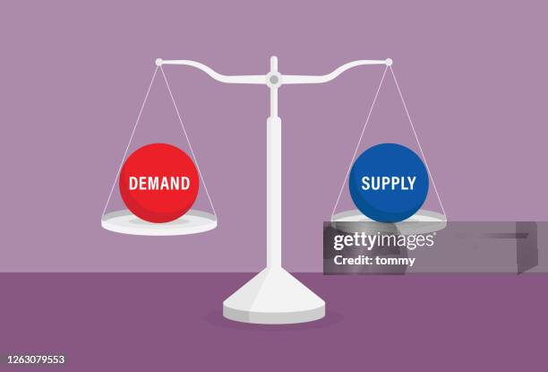 supply and demand on the balance scale - balance stock illustrations