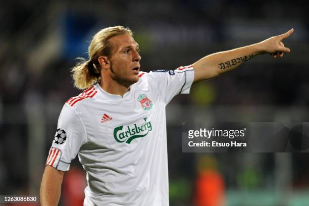 Andriy Voronin of Liverpool gestures during the UEFA Champions League Group E match between Fiorentina and Liverpool at the Stadio Artemio Franchi on...