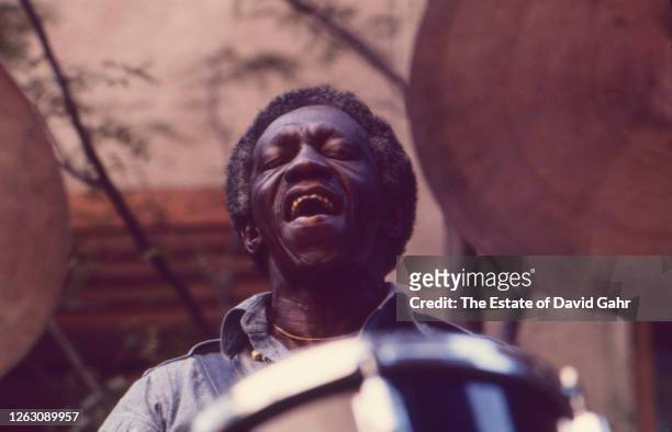 American jazz drummer and bandleader Art Blakey performs at Rockefeller Center on July 30, 1975 in New York City, New York. Art Blakey began his...