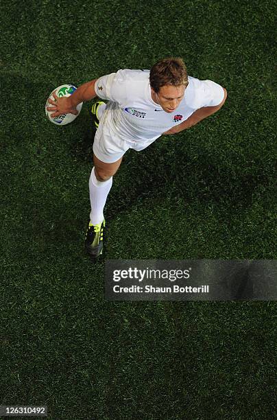 Jonny Wilkinson of England prepares to kick during the IRB 2011 Rugby World Cup Pool B match between England and Romania at Otago Stadium on...