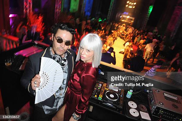 The DJs pose at the Philipp Plein Urban Jungle Spring/Summer 2012 fashion show after party as part Milan Womenswear Fashion Week on September 24,...