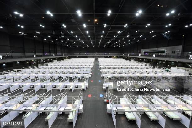 Rows of beds are seen at a makeshift hospital for Covid-19 patients set up at AsiaWorld-Expo on August 1, 2020 in Hong Kong, China.