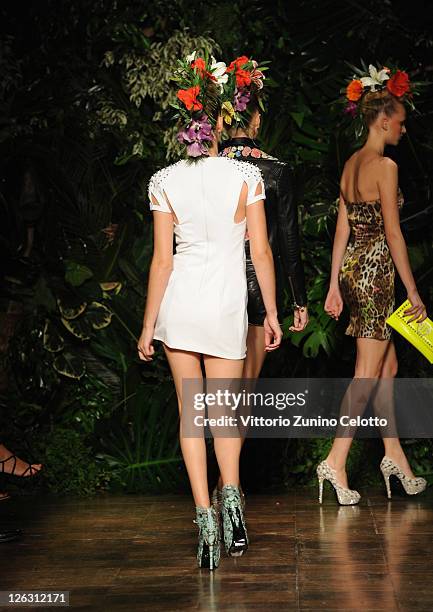 Model walks the runway at the Philipp Plein Urban Jungle Spring/Summer 2012 fashion show as part Milan Womenswear Fashion Week on September 24, 2011...