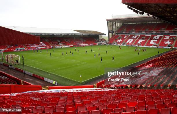 General view inside the stadium prior to during the Ladbrokes Premiership match between Aberdeen and Rangers at Pittodrie Stadium on August 01, 2020...