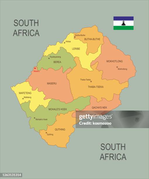 flat map of lesotho with flag - lesotho stock illustrations