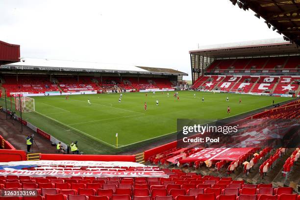 General view inside the stadium during the Ladbrokes Premiership match between Aberdeen and Rangers at Pittodrie Stadium on August 01, 2020 in...