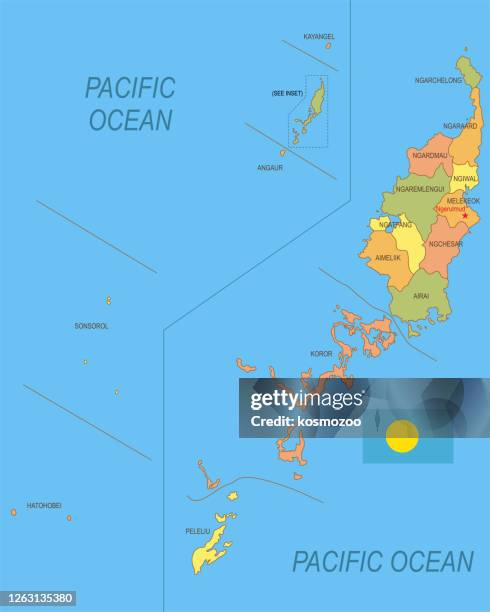 flat map of palau with flag - palau stock illustrations