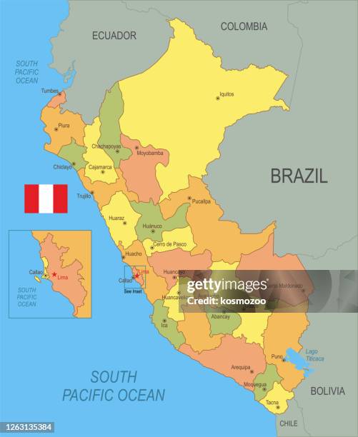 flat map of peru with flag - peru stock illustrations