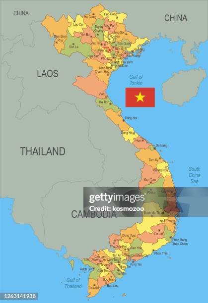 flat map of vietnam with flag - vietnam map stock illustrations
