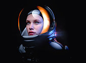 female astronaut with glass helmet
