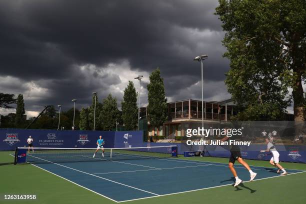 General view during the men's doubles match between Andy Murray and Lloyd Glasspool of Union Jacks and Joe Salisbury and Kyle Edmund of British...