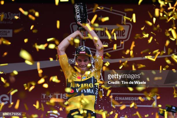 Podium / Wout van Aert of Belgium and Team Jumbo-Visma / Trophy / Celebration / Champagne / during the Eroica - 14th Strade Bianche 2020 - Men a...