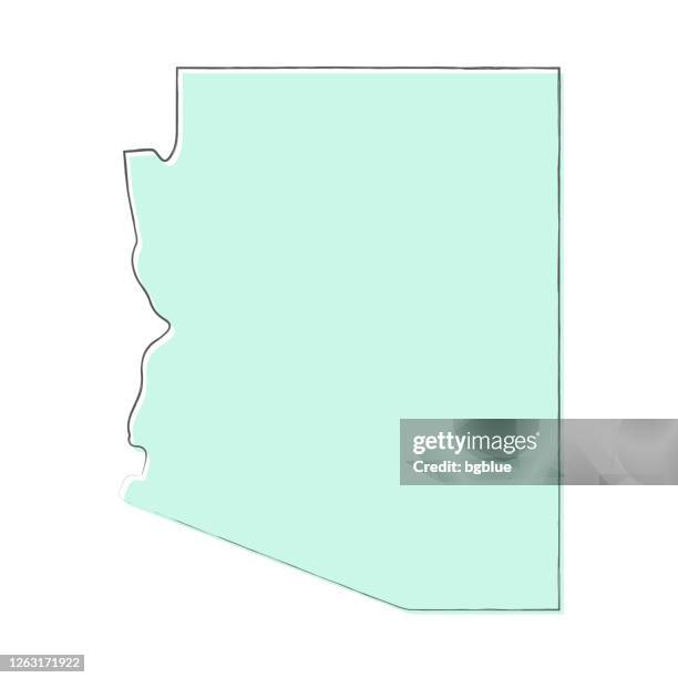 arizona karte von hand gezeichnet auf weißem hintergrund - trendiges design - phoenix logos stock-grafiken, -clipart, -cartoons und -symbole