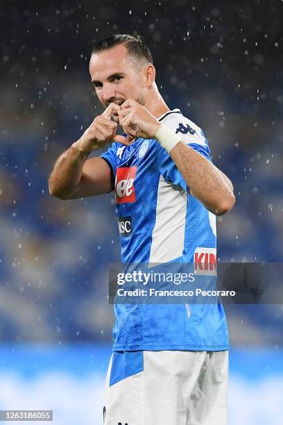 Fabian Ruiz of SSC Napoli celebrates after scoring the 1-0 goal during the Serie A match between SSC Napoli and SS Lazio at Stadio San Paolo on...