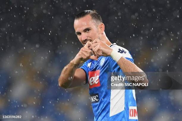 Fabián Ruiz of Napoli celebrates after scoring the first goal during the Serie A match between SSC Napoli and SS Lazio at Stadio San Paolo on August...