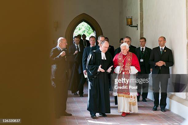 In this images provided by the German press office Pope Benedict XVI meets with Praeses Nikolaus Schneider, president of the council of the...