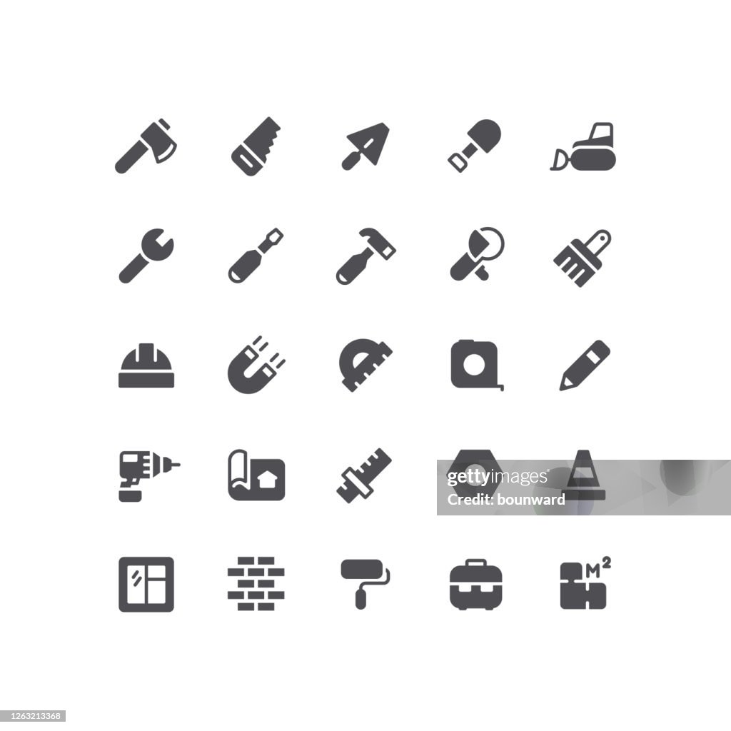 Flat Building Work Tools Icons