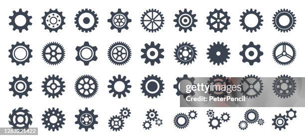 illustrazioni stock, clip art, cartoni animati e icone di tendenza di set di icone dell'ingranaggio - collezione vettoriale di ingranaggi - attrezzatura