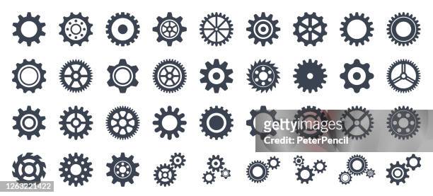 gear icon set - vector collection of gears - equipment stock illustrations