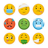 Emoticon Set to Express Sickness and Uncomfortable Situations