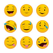 Emoticon Set to Express Happiness, Laugh and Joy