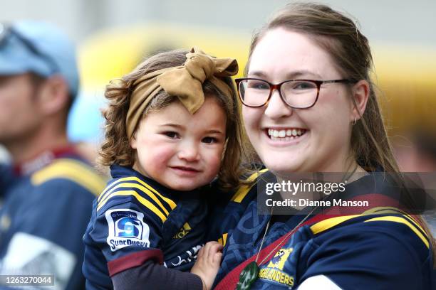Highlander supporters look on prior to the round 8 Super Rugby Aotearoa match between the Highlanders and the Blues at Forsyth Barr Stadium on August...