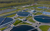Aerial view of the wastewater treatment plant. Pumping station and drinking water supply.