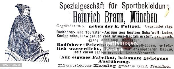 ad for a specialty sportswear store, munich, heinrich braun - braun stock illustrations