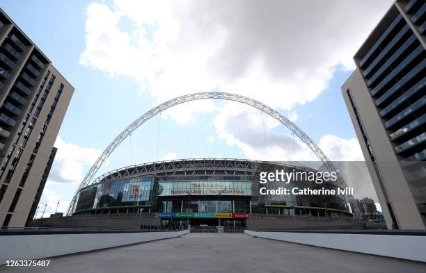 General view outside the stadium ahead of the Wembley Stadium on August 02, 2020 in London, England.