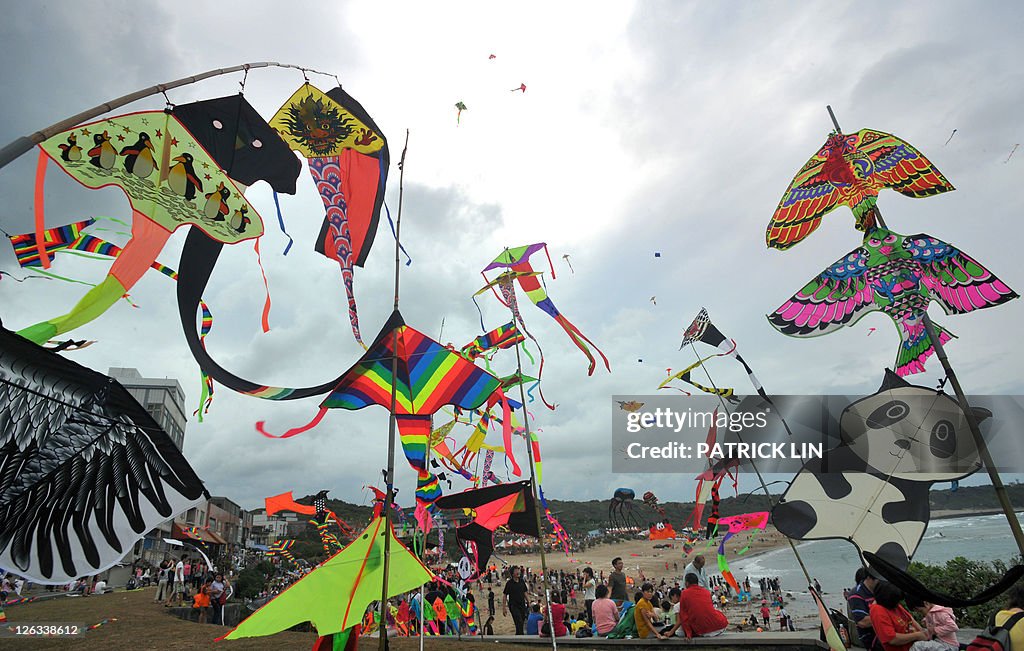 Kites of various designs are flown over