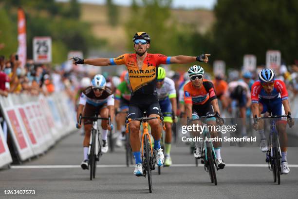 Arrival / Sonny Colbrelli of Italy and Team Bahrain - McLaren / Celebration / Bryan Coquard of France and Team B&B Hotels - Vital Concept Orange...