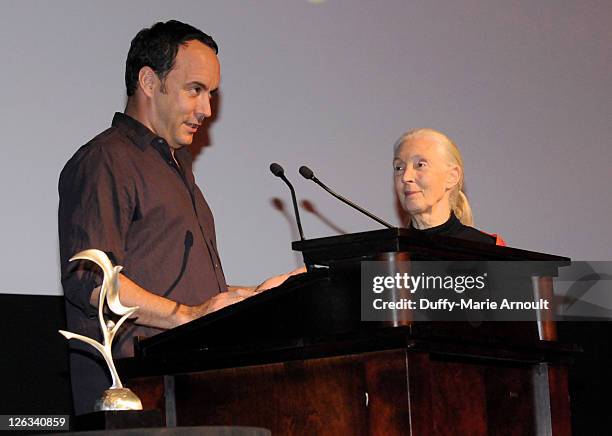 Dave Matthews and Dr. Jane Goodall attend 2011 Jane Goodall Global Leadership Awards at the El Capitan Theatre on September 24, 2011 in Hollywood,...