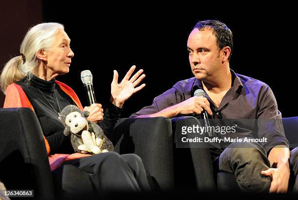 Dr. Jane Goodall and Dave Matthews attend 2011 Jane Goodall Global Leadership Awards at the El Capitan Theatre on September 24, 2011 in Hollywood,...