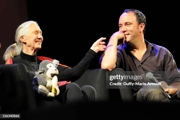 Dr. Jane Goodall and Dave Matthews attend 2011 Jane Goodall Global Leadership Awards at the El Capitan Theatre on September 24, 2011 in Hollywood,...