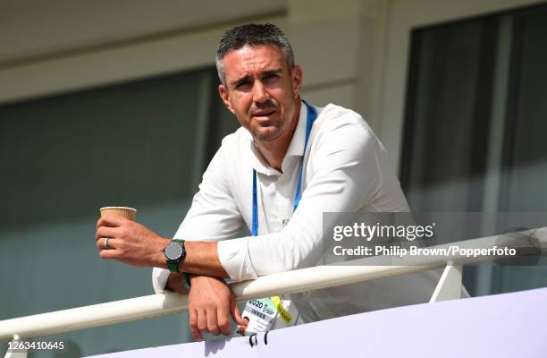 Kevin Pietersen looks on from a hotel balcony during the second One Day International between England and Ireland at the Ageas Bowl on August 01,...