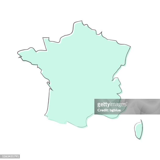 frankreich karte von hand gezeichnet auf weißem hintergrund - trendiges design - paris france stock-grafiken, -clipart, -cartoons und -symbole