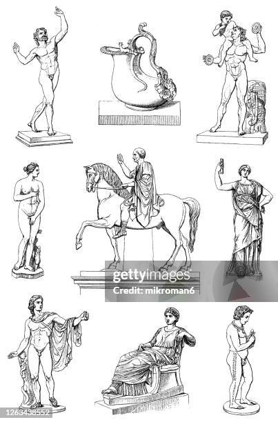 old engraved illustration of etruscan and greek, roman sculpture - venus roman goddess stock pictures, royalty-free photos & images