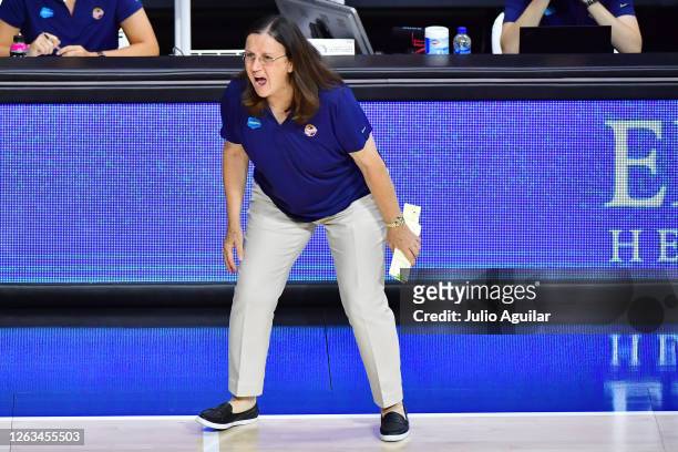 Head coach Marianne Stanley of the Indiana Fever calls out a play during the first half of a game against the Atlanta Dream at Feld Entertainment...