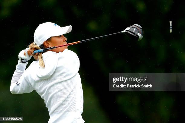 Danielle Kang plays her shot from the ninth tee during the final round of the LPGA Drive On Championship at Inverness Club on August 2, 2020 in...